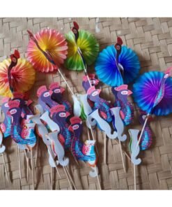 Fruit Stick Cocktail Drink Burger Cake Flag Camping Activity Banquet Hotel Supplies Plate Art Decorative Ornaments-Color:Open Screen Diameter 8cm Random Color Matching-Specifications:Finished Total Height 14.5 Toothpick Length 10cm