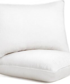 SONGMICS HOME Bed Pillows Queen Size Set of 2, Down Alternative Hotel Pillow, Skin Friendly Viscose Cooling Seersucker Cover, for Back, Stomach, Side Sleepers,White