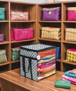 Shaping Fabric Premium Saree Storage Bag with Transparent Window and Polka Dot Design