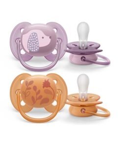 Philips Avent Soother Ultra SOFT 6-18M For Girls, 2 Pieces | No.1 Brand Recommended by Moms Worldwide | Light, Soft, BPA free, Orthodontic with Sterilization Case