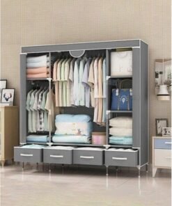 HOMESTAR Foldable fabric wardrobe and luggage organizer with hanging rods, 4 storage drawers a clothes rack for storing bags, toys shoes