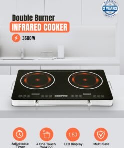 GEEPAS Double Burner Infrared Cooker, 99mins Timer | LED Digital Display | 9 Temperature Settings | Child Lock | Ceramic Heating Element, Touch & Knob Control GIC6131 Multicolour