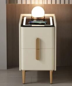 Alternative view of C&C Home Multifunction Smart Wireless Charging Nightstand Intelligent Design Tri Color Adjustable Light and USB Port Features Side Table with Two Storage Drawers for Bedroom Living Room 30x40x48 cm