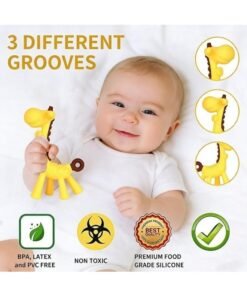 Gonice 4Pcs Baby Teething Toys 3-6 Months, Silicone Baby Teether Freezer BPA Free, Babies Teething Relief Sore Gums, Banana Toothbrush, Fruit Shape Giraffe Newborn Teether Gift for Infant Boy and Girl