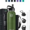 Zahive Insulated Stainless Steel Water Bottle with Straw with 3 Lids and Bag 1000 ml, Double Wall Thermos for Hot and Cold Drinks for Gym and Work, Wide Mouth, Leak Proof, 1 liter, Army Green