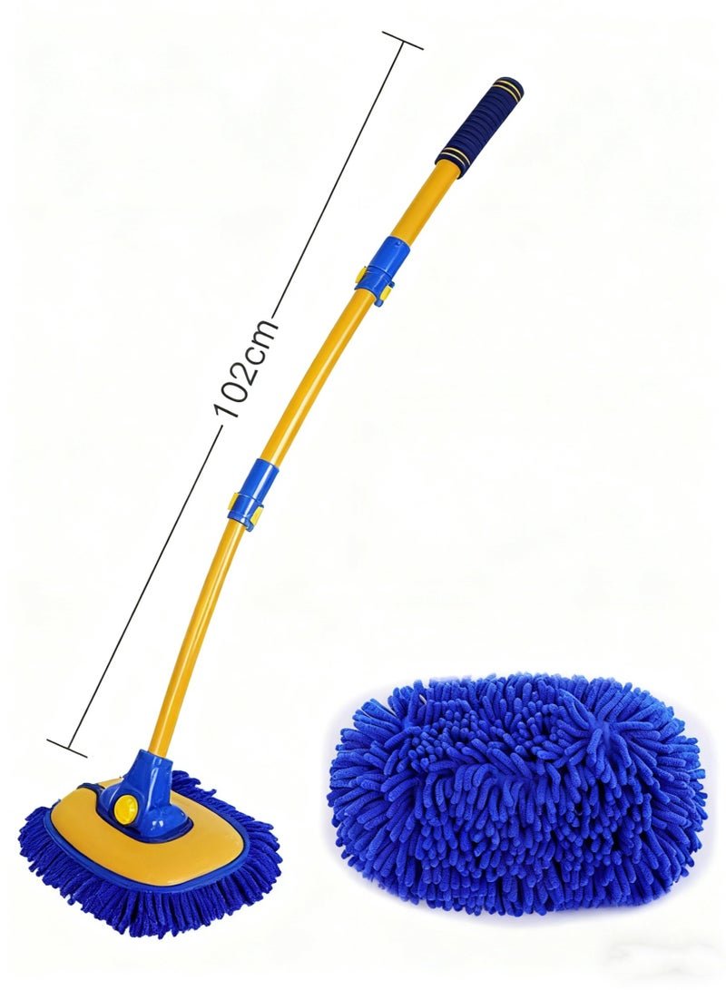 HALAMODO 15°Curved Car Wash Brush with Long Handle 102 CM Extension Pole RV Truck Microfiber Cleaning Mop Auto SUV Wheel Boat Exterior Interior Detailing 2 in 1 Carwash Duster Not Hurt Paint Scratch Free