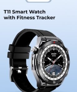 glassology Charome T11 Smart Watch with Fitness Tracker Heart Rate Monitor Long Battery Life Water Resistant Compatible with iOS and Android in Elegant Black.