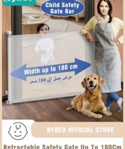 Bybeo Retractable Baby Safety Gates for Door & Stair,Mesh Pet Gate 80cm Tall,Extends to 180cm Wide,Indoor Toddler Play Fence Easy to Roll