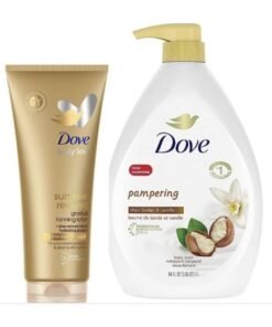 Dove Body Care Set – Summer Revived Gradual Tanning Lotion 200 ML + Shea Butter & Vanilla Pampering Body Wash 1000 ML
