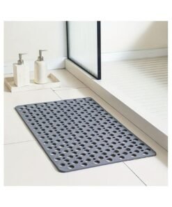HOMESTAR Non-Slip Bathroom Mat with Suction Cups, Quick-Dry Shower Pad with Circular Hole Design, Massage Rings, Ideal for Home and Hotel Bathrooms, Bathtubs, Gray, Hotel Bathroom Essentials|Massage Bath Mat|Durable Shower Pad, Bath Mats for Bathroom