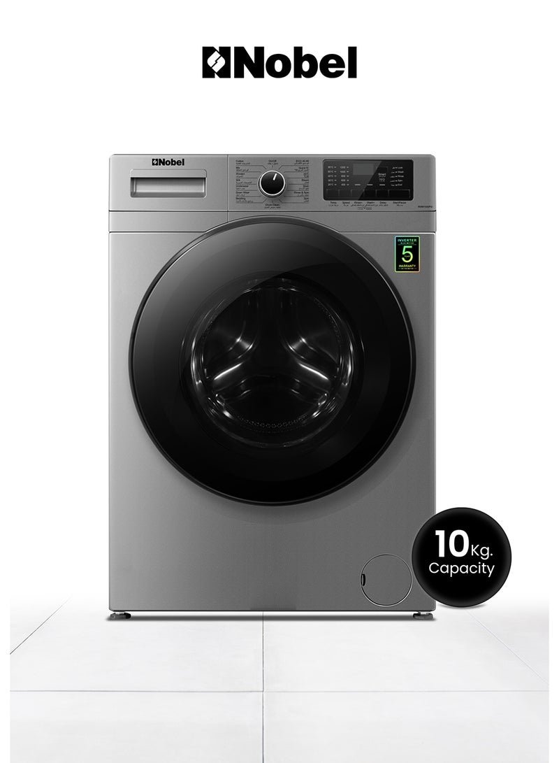 Nobel 10 KG Front Load Washing Machine with 16 Programs, Stainless Steel Drum, Inverter BLDC Motor, 1200 RPM Spin Speed, 64 Ltrs Drum Volume, 90°C Max Water Temperature, Child Lock, Heat Shrink Packaging 10 kg NWM1000FSI Silver