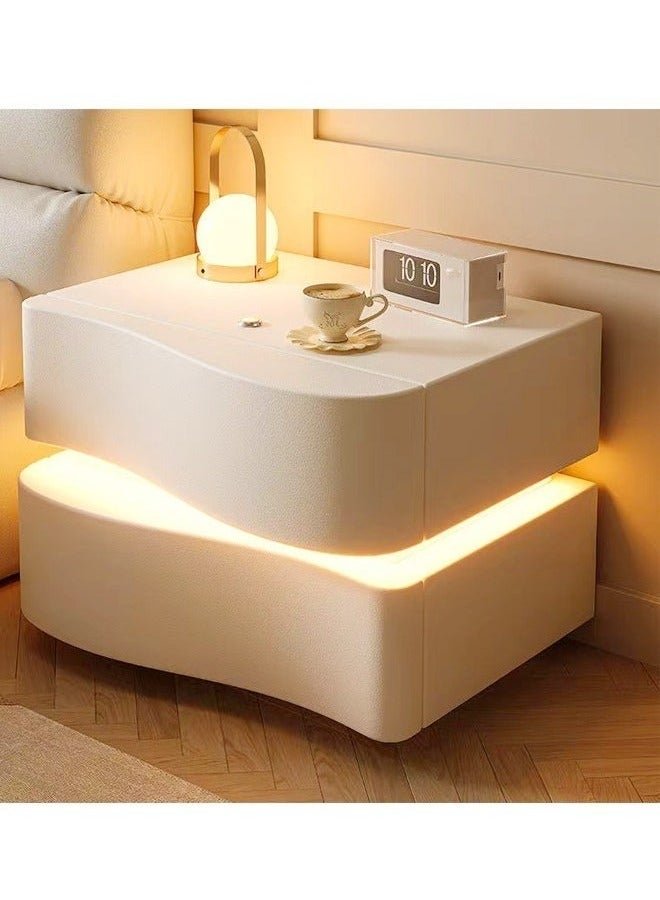 fashionhome Set of 2 Modern High Gloss One Touch Switch Night Light LED Nightstand with 2 Storage Drawers Solid Wood Bedside End Table Furniture 50x40.5x50 cm (Fully Assembled) - Image 4
