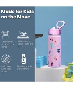 Alternative view of S2C Kids Water Bottle for School with Straw Lid, 550ml Kids water bottle stainless steel water bottle for kids, Double Wall Insulated Water Bottle, Baby water bottle,Steel water bottle