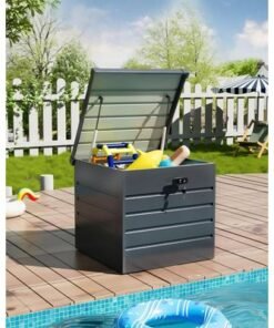 Alternative view of Egardenkart Outdoor Storage Box - 200L, Metal | Movable Garden Storage Box with Wheels, Hydraulic Rod for Lid | Lockable, Heavy Duty Storage Box Outdoor for Patio, Garden, Balcony Storage (Dark Grey)