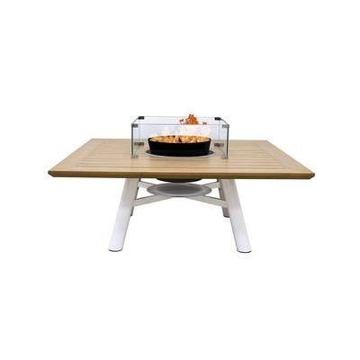 Small Square Fire Pit Table Color Natural Teak & Off White - Image 3
