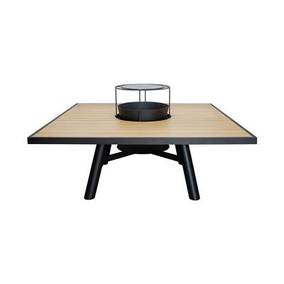 Small Square Fire Pit Table Color Natural Teak & Black - Aluminium Frame - Image 4