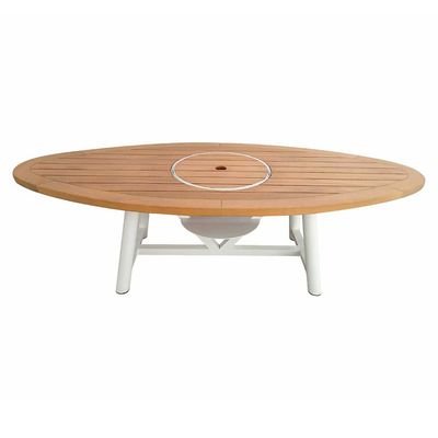 Small Oval Fire Pit Table Color Natural Teak & White - Image 4