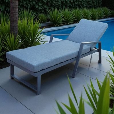 Premium Grey Aluminium Outdoor Sun Lounger with Adjustable Backrest – Grey Cushions - Image 4