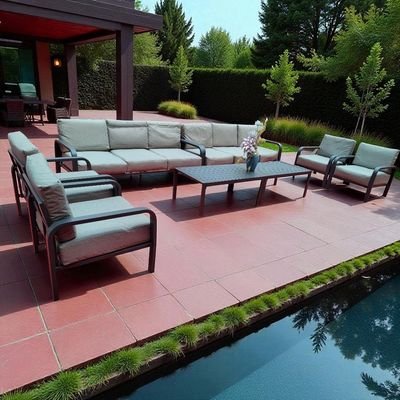 10-Seater Aluminium Outdoor Sofa Set with 2 Tables – Charcoal Grey Frame with Thick Grey Cushions - Image 4