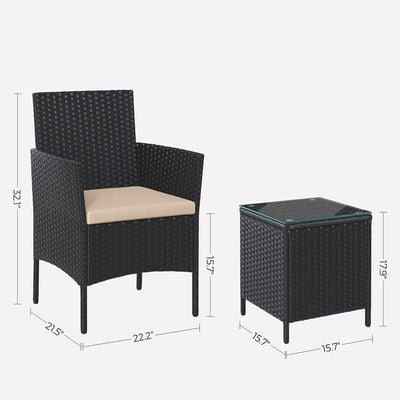 Songmics Modern Outdoor Lt Pf004 Rattan Patio Furniture Set, 2 Chair With Cushions And 1 Glass Table, Ideal For Garden, Balcony, And Office Lounge - Black - Image 4