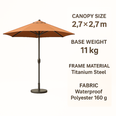 Velcro Round Outdoor Umbrella with Rotating Handle UV-Resistant Canopy for Patio & Garden Valet Parking