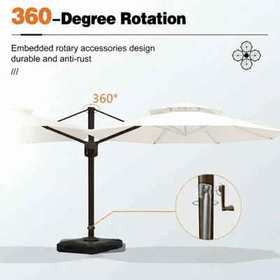 Sunshade Aluminium Garden Water Base Round Umbrella with Rotating Handle Stylish Outdoor and UV-Resistant Canopy (White) 3 x 3 Meter - Image 5