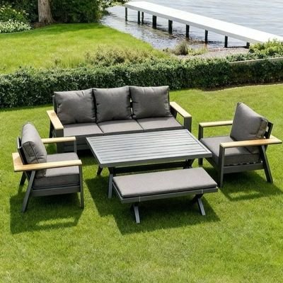 7-Seater Premium Dark Grey Aluminum Outdoor Sofa Set with High Table - Dark Grey Cushions - Image 4