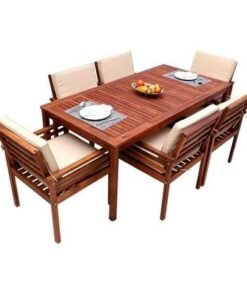 7-Pieces Acacia Wood Garden Dining Set Brown Table Size:74x90x180cm,Chair Size:84x60x60cm.cm - Image 3