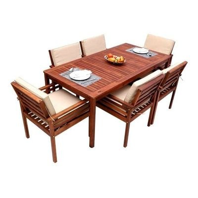 7-Pieces Acacia Wood Garden Dining Set Brown Table Size:74x90x180cm,Chair Size:84x60x60cm.cm - Image 3
