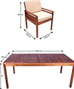 7-Pieces Acacia Wood Garden Dining Set Brown Table Size:74x90x180cm,Chair Size:84x60x60cm.cm