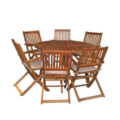 7Pcs Acacia Wood Dining Table Set For Garden - Image 3