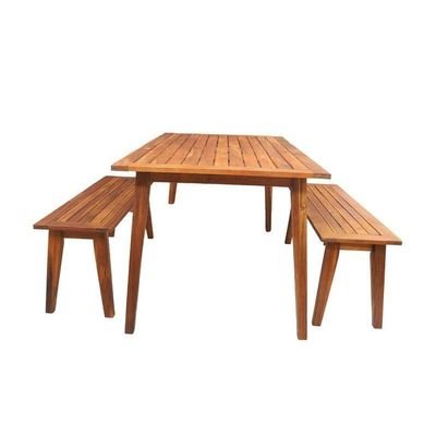 Outdoor Wooden Table & Bench Set - Image 3