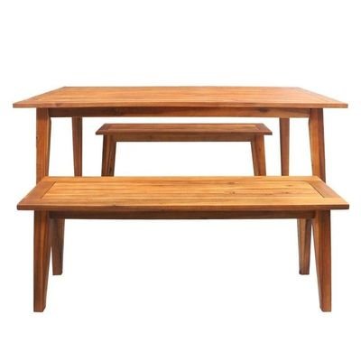 Outdoor Wooden Table & Bench Set - Image 4