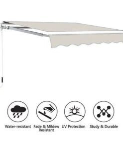 Outdoor Sun Shade Door Canopy Shelter Foldable Awning with Manual Crank Handle