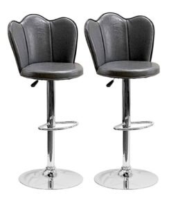 Sabir & Bros Furniture LLC SBF Height Adjustable Bar Stools | Set of 2 PU Leather Swivel Chairs with Backrest and Footrest | Hydraulic Chrome Base for Kitchen & Dining, Grey