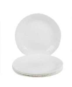 Noon East 10 inch Large Dinner Plate Set of 6, Lightweight Round Opal Glass White Dinnerware Plates, Dishwasher and Microwave Safe