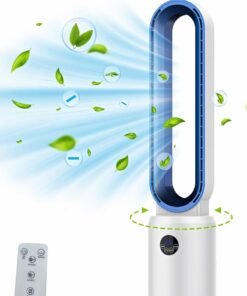 OTTAL Bladeless Tower Fan with Remote, Air Circulator Cooling Fan for Indoor Use, 24 Speeds Settings, 12 Timer, Quiet Oscillating Fan for Home Bedroom, Office, Living Room, White+Blue