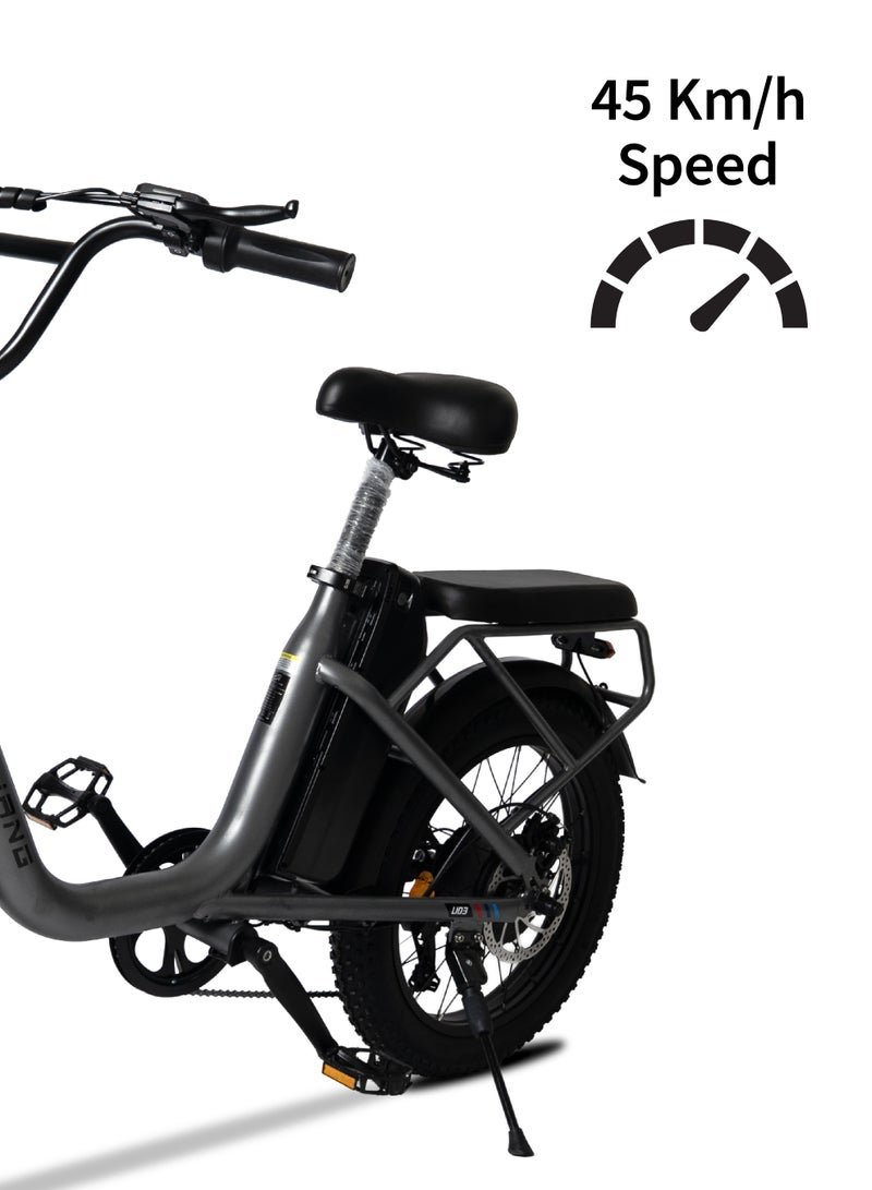 Lucky Liang U03 Electric Bike 500W Motor (750W Max), 48V 13Ah Battery, 45Km/h Speed, 45Km Range, 20”3.0 Tires, Disc Brakes, Carbon Steel Frame – Powerful Long Range E-Bike for Adults - Image 4