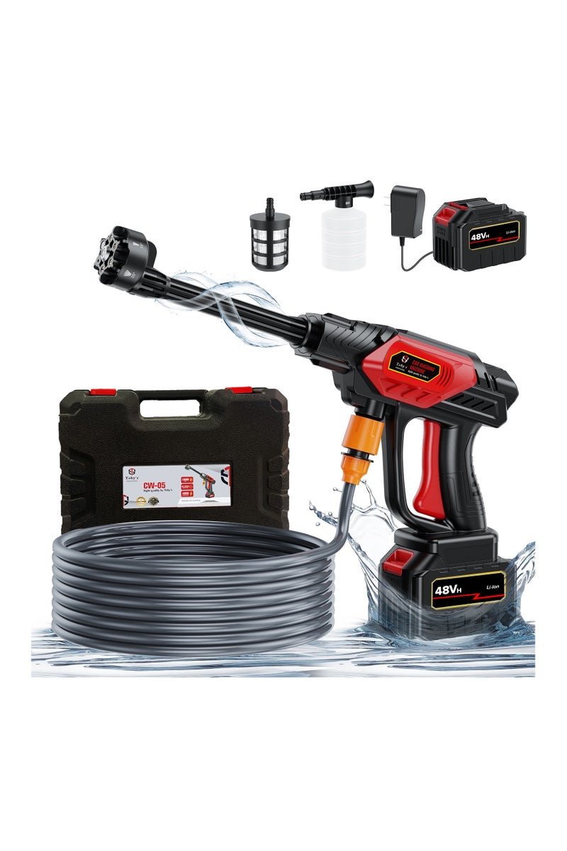 Toby's Toby’s 48V Cordless Portable Electric Water High Pressure Car Washer – Powerful Dual-Battery Cleaner, 5M Range, with 6-in-1 Nozzle for Cars, Windows, Floors, Plants, and Garden Use