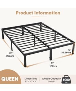 Alternative view of XiuWoo Bed Frame Queen Size 150*200cm Platform Bed Frame Metal Mattress Foundation with Steel Slat Support, No Box Spring Needed, Storage Space Under Frame, Easy Assembly, Black