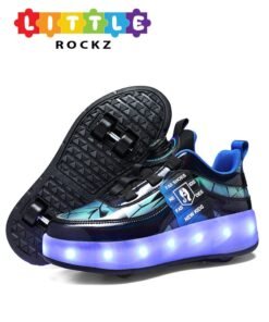 LITTLE ROCKZ Double Wheel LED Flash Light Fashion Shiny Sneaker Skate Heelys Shoes With Lightning Sole