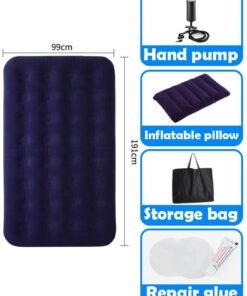 ZCM-HAPPY Thick Foldable Outdoor Camping Air Flocking Mattress - Portable, Inflatable, Ultra Comfortable with Hand Pump, Air Pillow and Accessories, Ideal for Camping, Hiking and Travel (191x99x22 cm)
