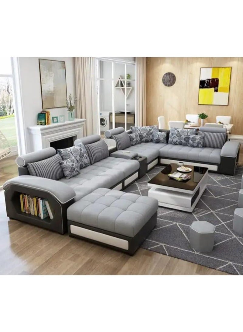 Al Zakharef Furniture Mississippi Luxury U-Shaped Modular Sofa Set (Opaque) – Velvet Fabric Sectional Couch with Solid Wood Frame, Storage Armrest & Soft Cushions – Modern Living Room Furniture