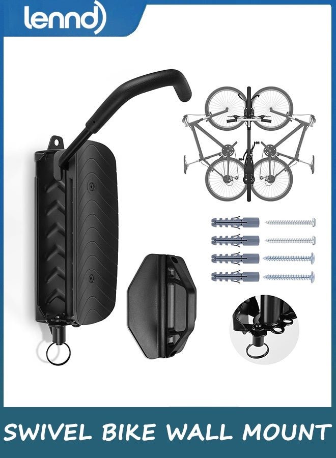 LENND Wall Mounted Swivel Bike Rack for Indoor Storage - Heavy Duty 150° Swivel, No Drilling Required, Space Saving Design, Fits MTB/Road/E-Bike and Hybrid, Non-Slip Stops