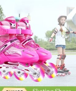 DUNISO Skating Shoes，Direct Skating Skates，Adjustable Inline Skates For Kids,Fun Flashing Beginner Inline Skates for Girls and Boys，Large Size (Sizes 37-42)，Pink