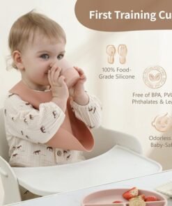 Moonkie Silicone Baby Cups 4 Months+ | Open Training Drinkware for Infants with Confetti Sprinkles | Baby-Led Weaning Essential | 2 oz (Ether/Mint, 2 Pack) - Image 3