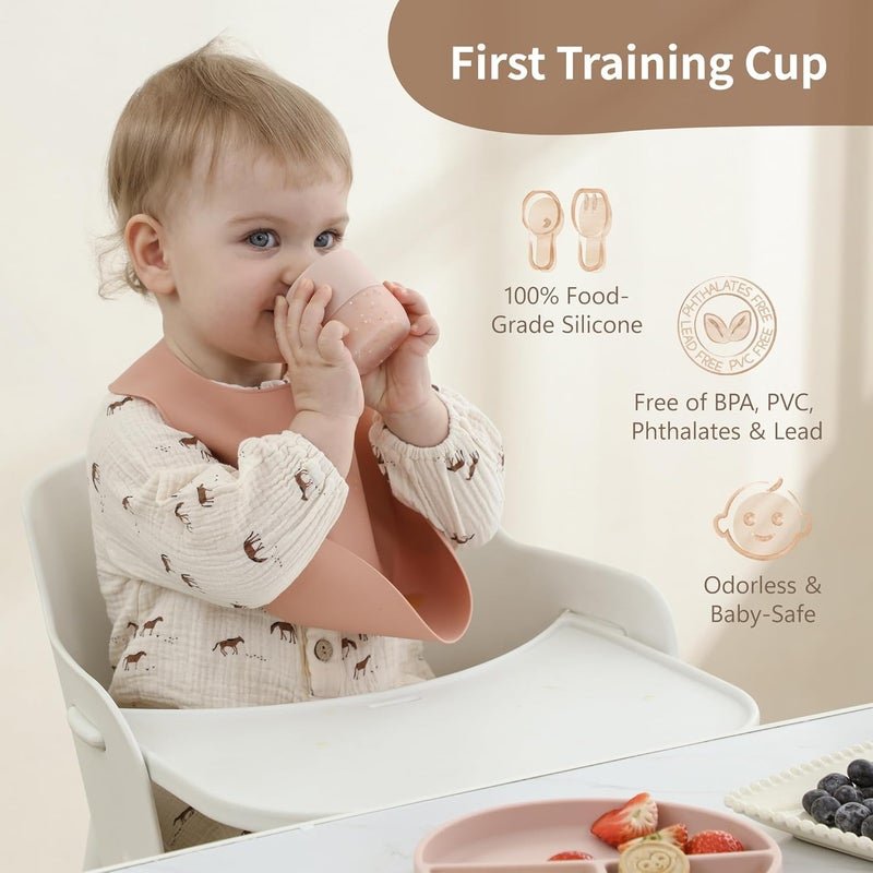 Moonkie Silicone Baby Cups 4 Months+ | Open Training Drinkware for Infants with Confetti Sprinkles | Baby-Led Weaning Essential | 2 oz (Ether/Mint, 2 Pack) - Image 3