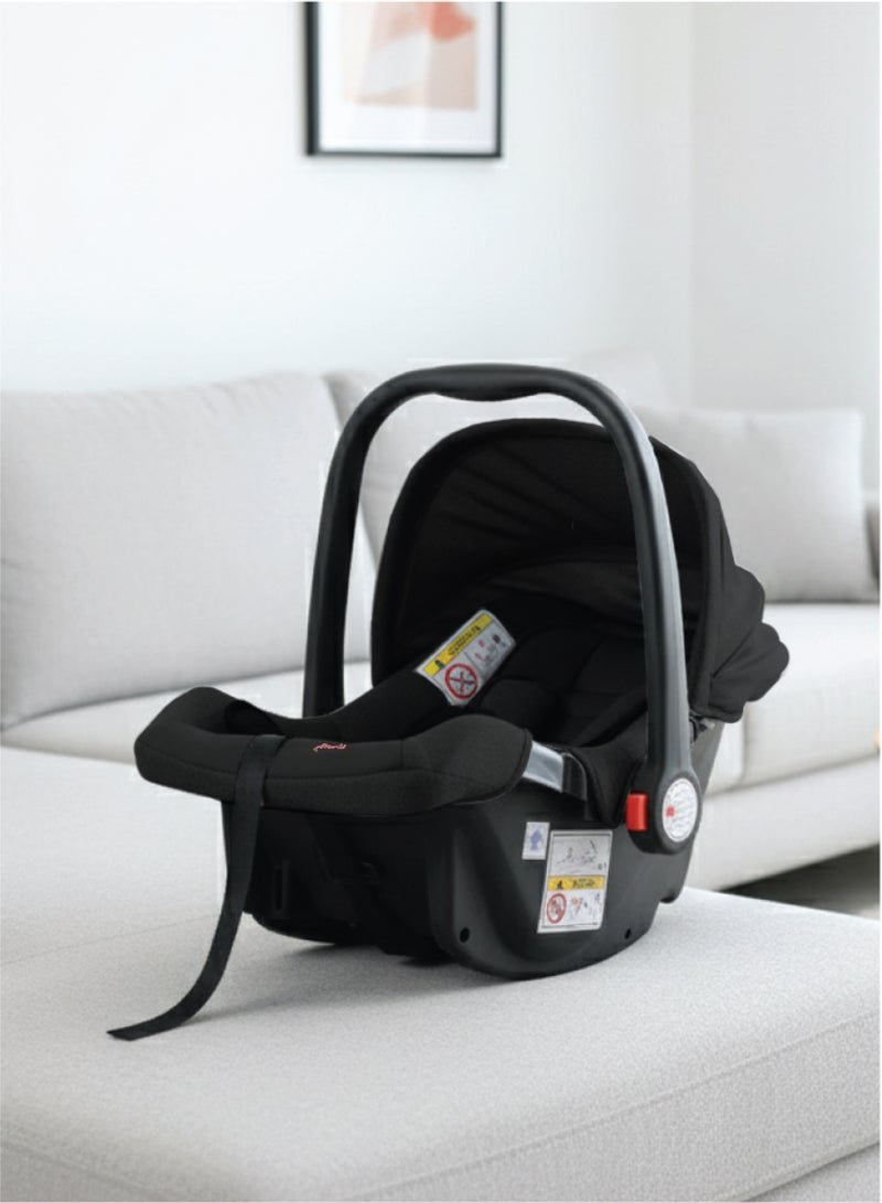 Zenito Baby Car Seat Carrier Infant/Baby/Kids Travel Car Seat With Full Body Support Cushion Rear Facing Seat Carry Cot Adjustable Canopy Suitable For New Born Baby 0+ Months (0-13 Kg) - Black