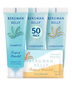 BERGMAN KELLY Rectangular Hotel Soap Bars, Shampoo & Conditioner 3-Pc Set (0.5 oz each, 150 pc, Tropical Waterfall), Delight Guests with Invigorating & Refreshing Bulk Travel Size Hotel Toiletries