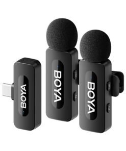 BOYA BY-V20 wireless microphone Noise Cancellation Lavalier Microphone Mini Mic 100M Transmission microphone for Vlogging TikTok YouTube Content Creators Live Streaming Interview Recording iPhone Android Smartphones Action DSLR Camera Laptop PC